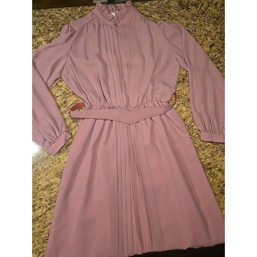 Vintage 70's Mauve Rose Maxi Dress Pleated Front Sheer Poly Chiffon Style